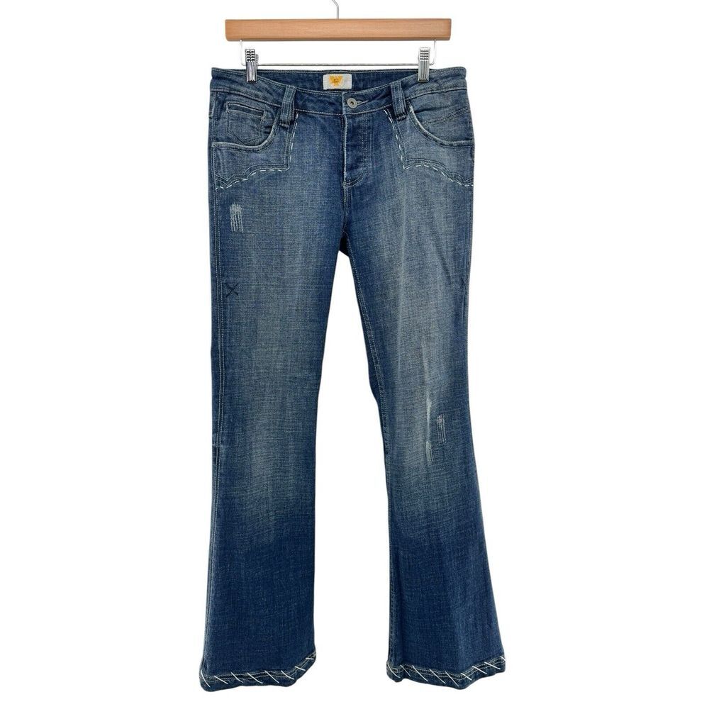 Antik Denim Women's Size 29 Bootcut Embroidered Indigo Blue Jeans Button Fly